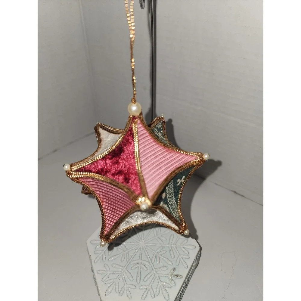 Vintage Handmade Christmas Tree Star Ornament fabrics‎ gold trim